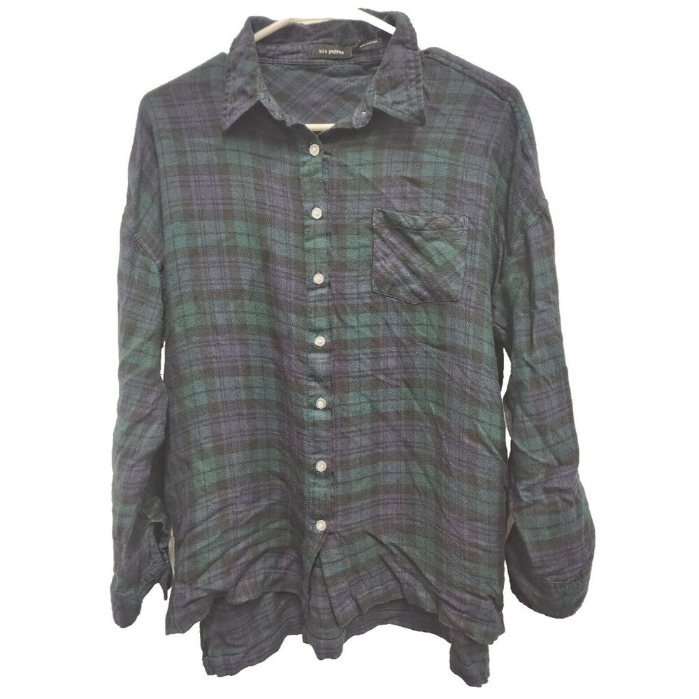Blu Pepper Flannel Shirt Womens Large Greenβ Plaid Button Up Long Sleeve Grunge